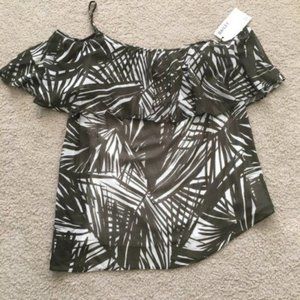 Bailey 44 Toucan Off the Shoulder Top Medium Olive Green Palm Frond
